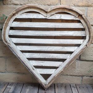 Heart Wooden Wall Art White Rustic Wall Decor Housewarming Gift Living Room 28"